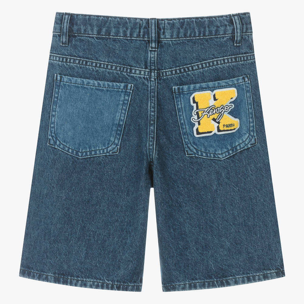 KENZO KIDS Teen Boys Blue Embroidered Denim Shorts