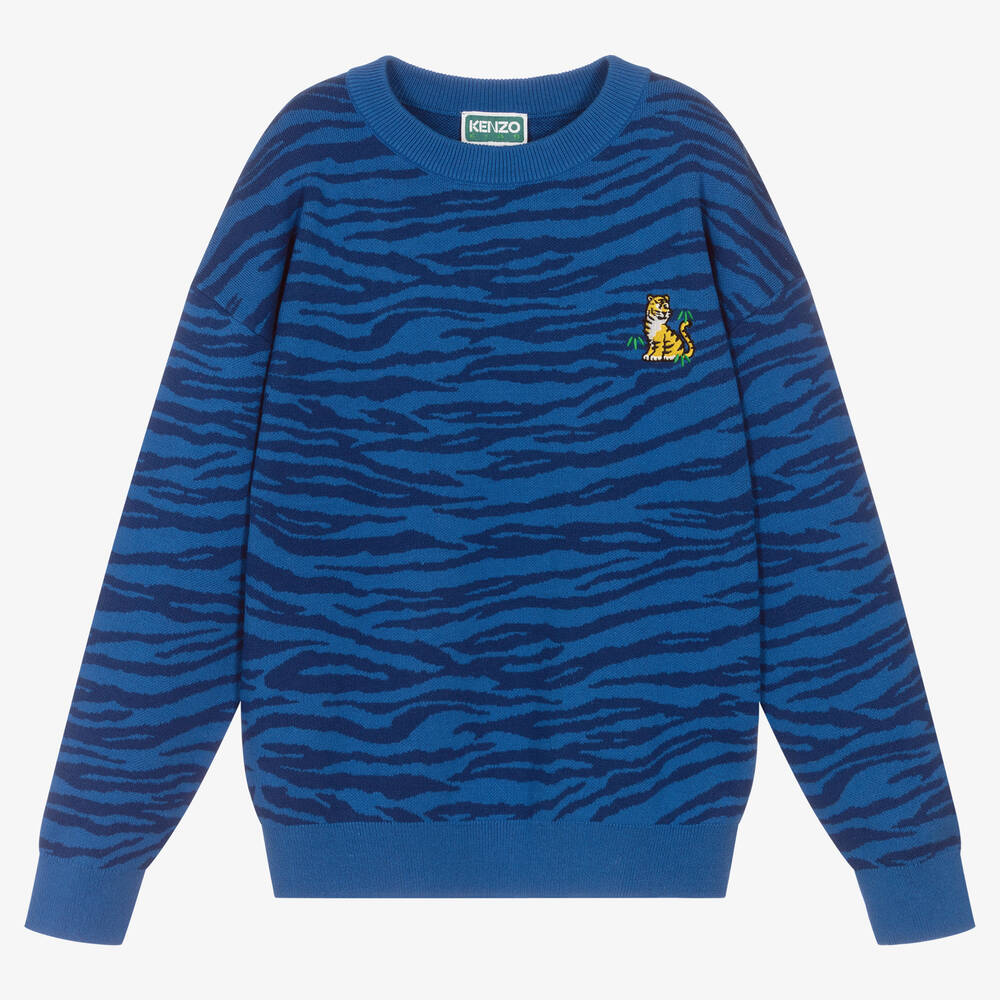 KENZO KIDS - Teen Boys Blue Knitted Tiger Sweater | Childrensalon