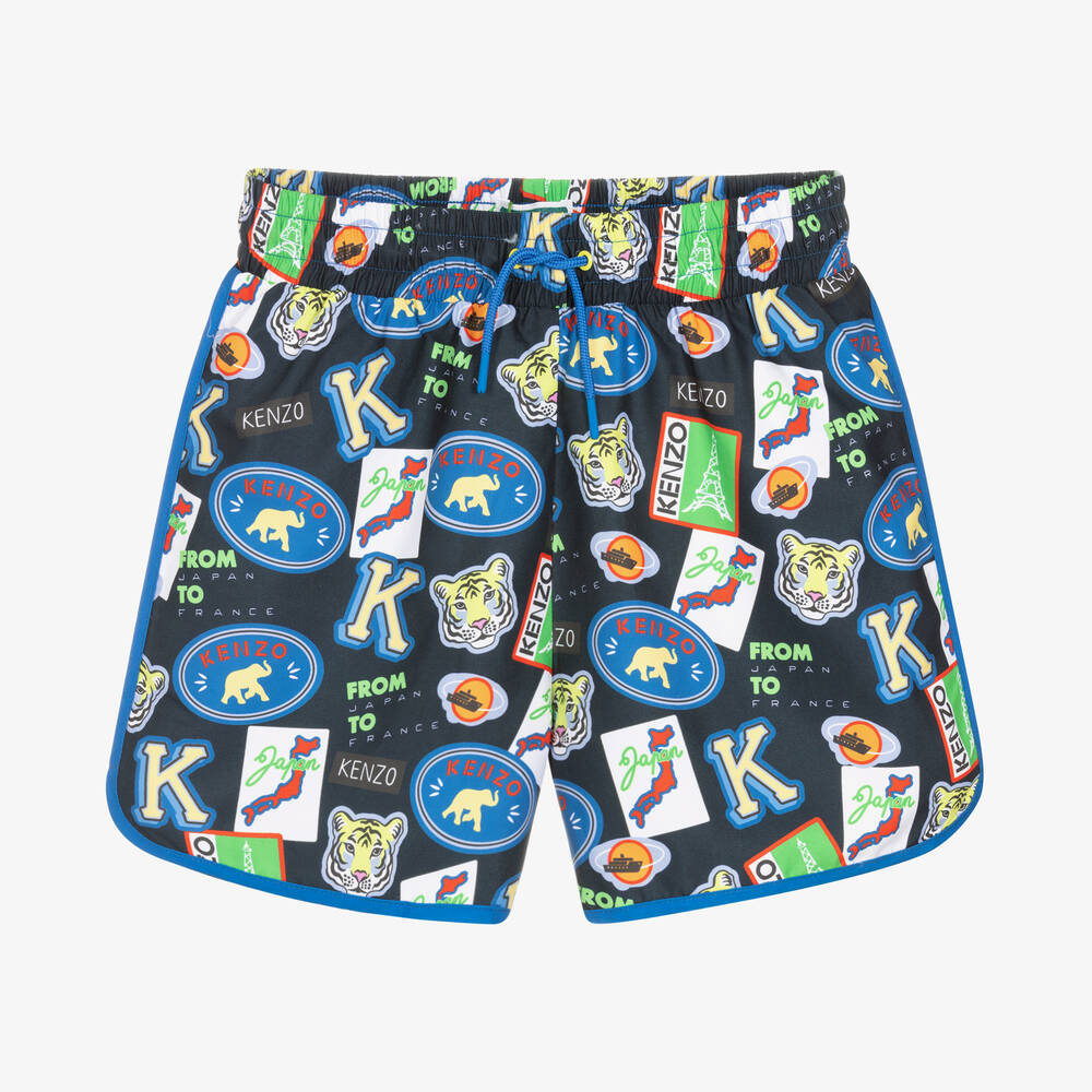 KENZO KIDS - Teen Boys Blue Logo Swim Shorts | Childrensalon