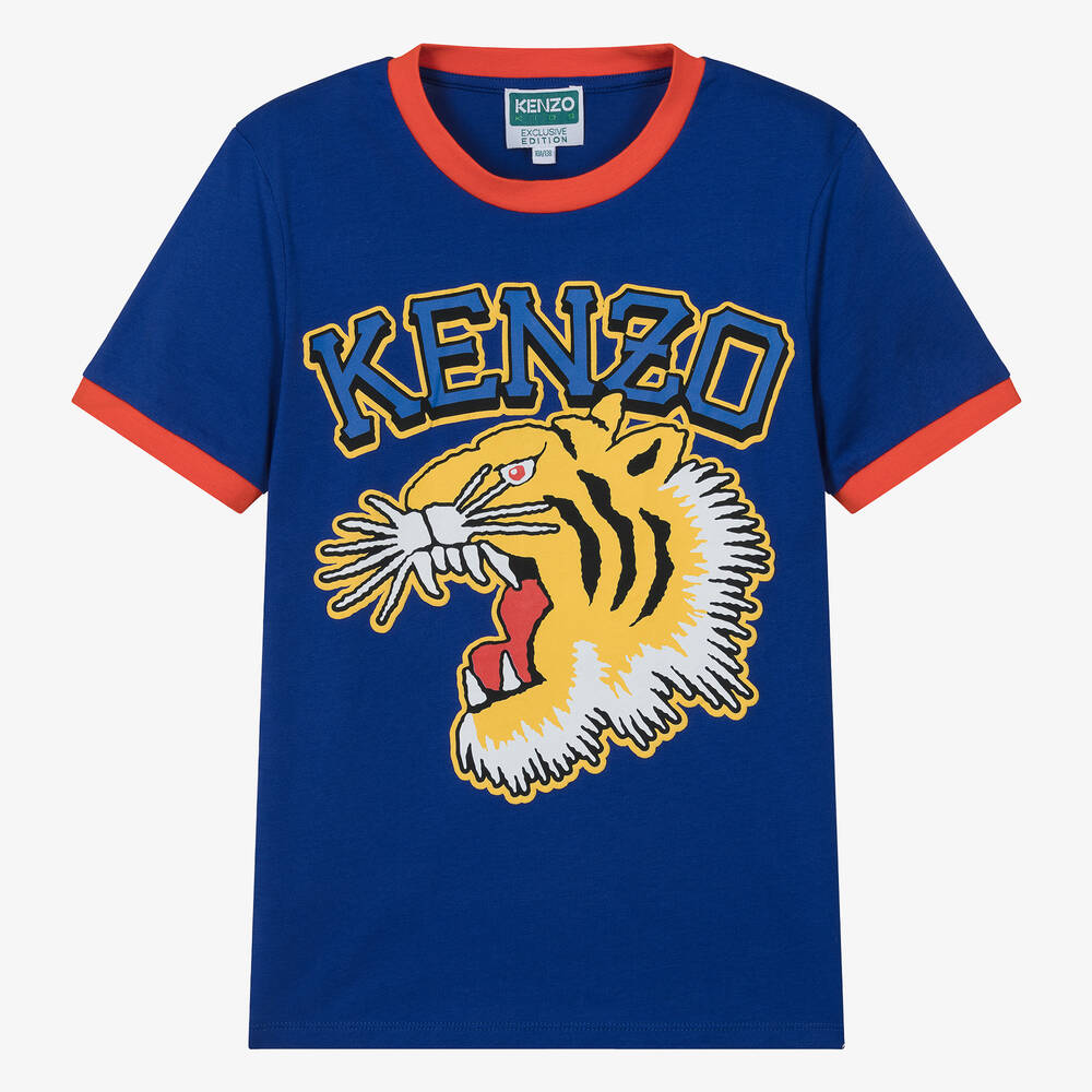 KENZO KIDS Teen Boys Blue Organic Cotton T Shirt Childrensalon Outlet