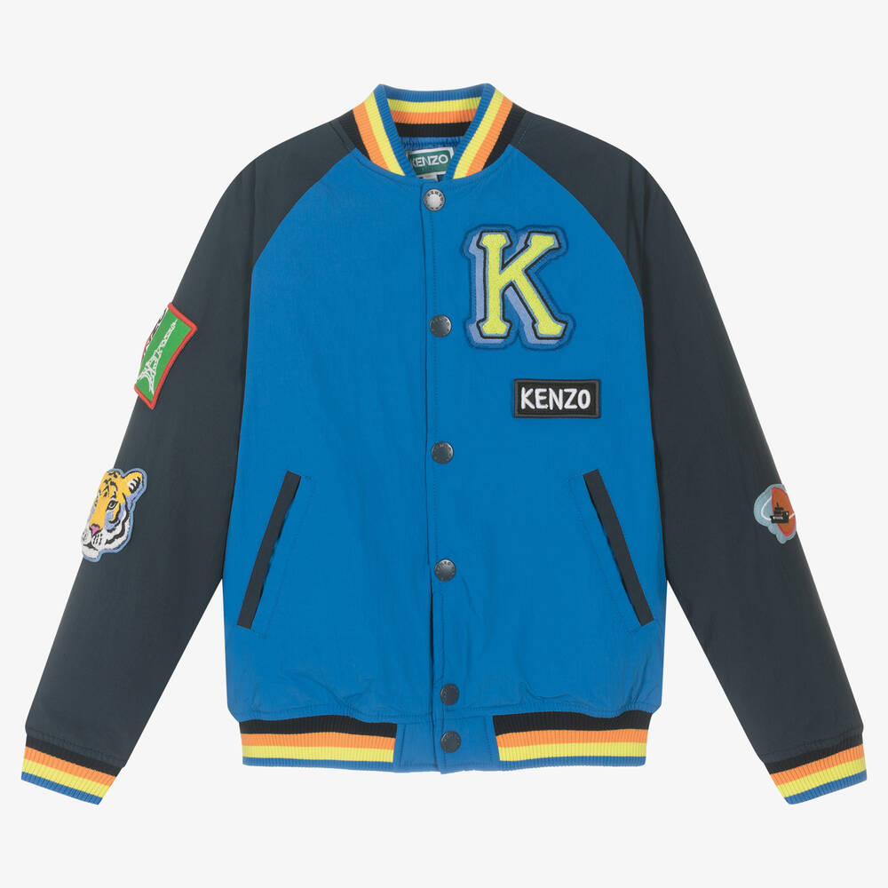 KENZO KIDS - Teen Boys Blue Padded Varsity Jacket | Childrensalon