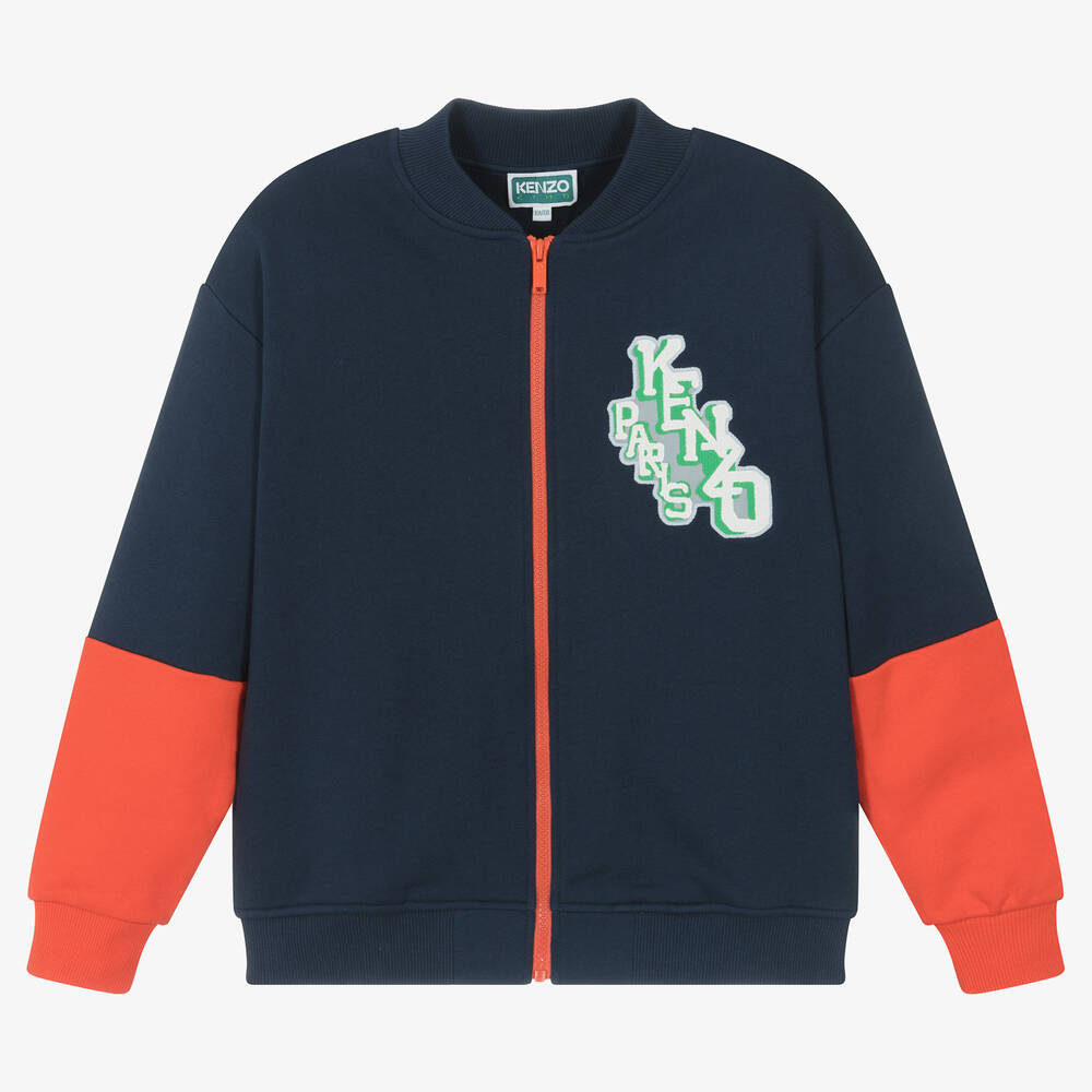 KENZO KIDS - Teen Boys Blue & Red Cotton Zip-Up Top | Childrensalon