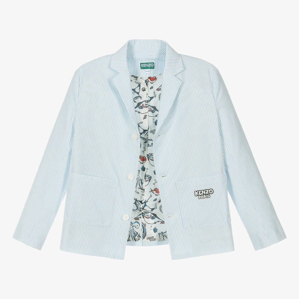 كينزو كيدز-جاكيت بلايزر مزيج قطن مقلم لون عاجي للمراهقين | Childrensalon Outlet