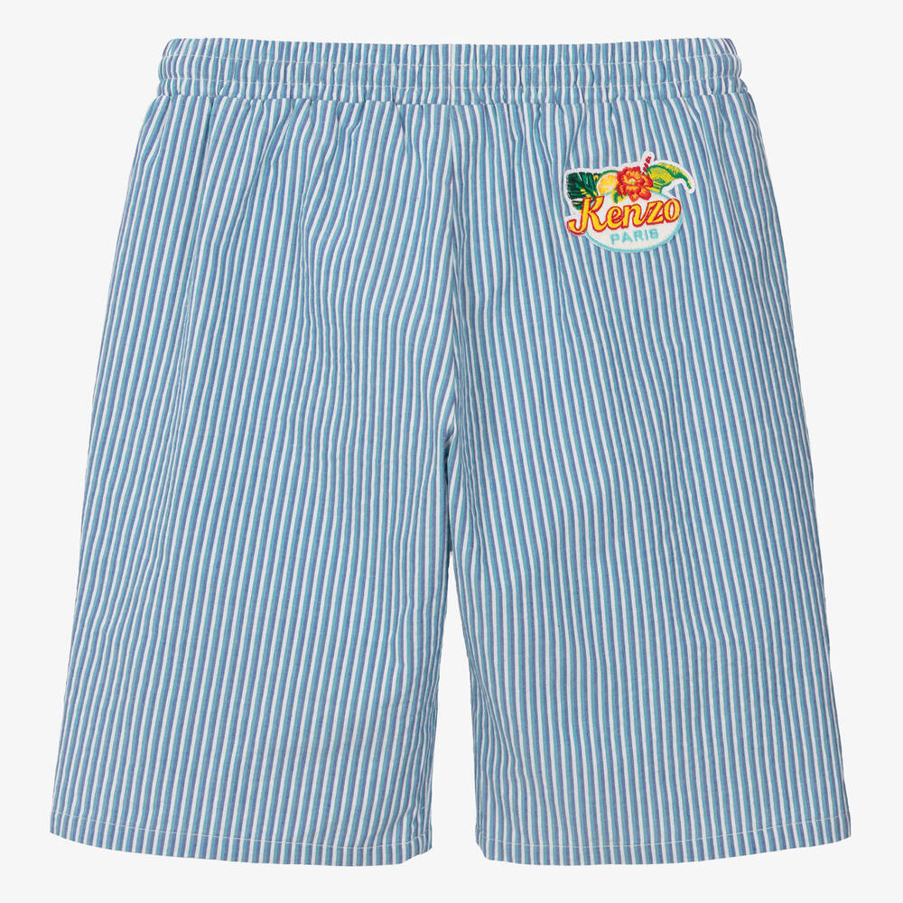 KENZO KIDS-Teen Boys Blue Striped Cotton Shorts | Childrensalon Outlet