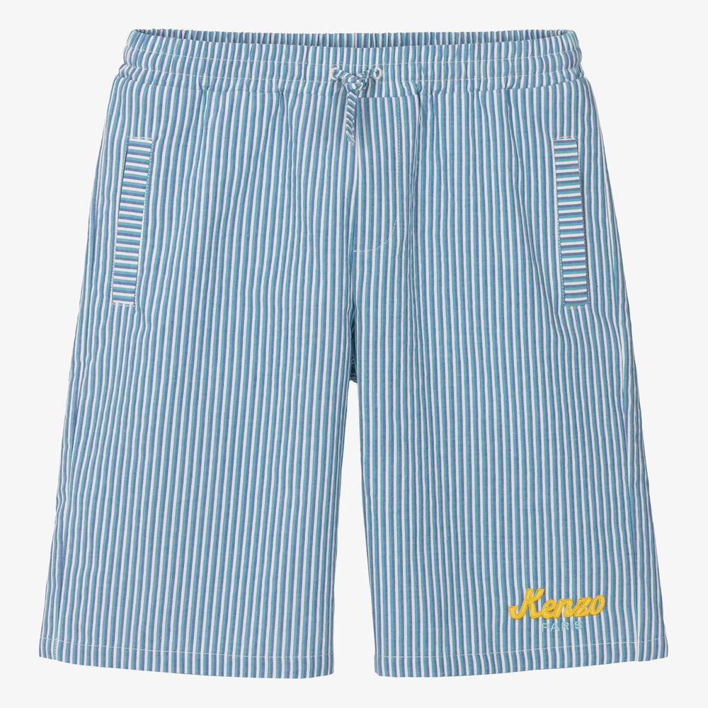 KENZO KIDS-Teen Boys Blue Striped Cotton Shorts | Childrensalon Outlet