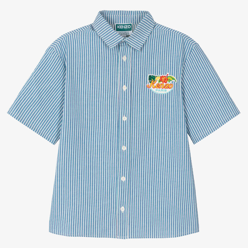 KENZO KIDS-Teen Boys Blue Striped Shirt | Childrensalon Outlet