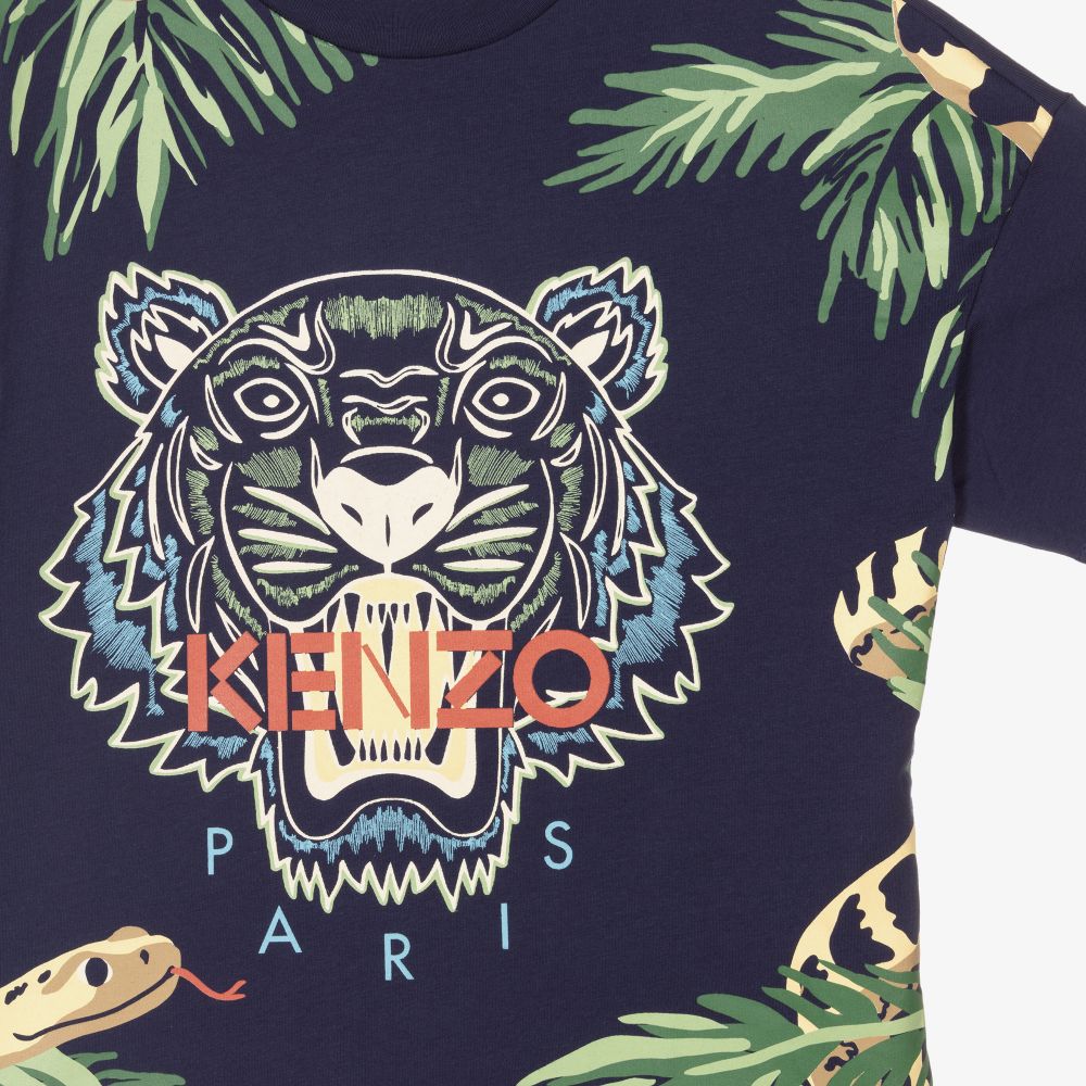 KENZO KIDS Teen Boys Blue Tiger T Shirt