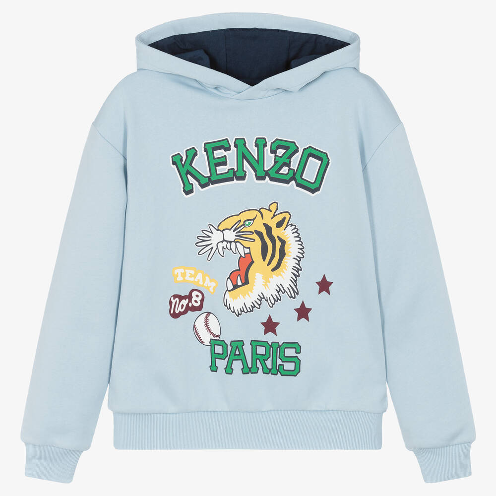 KENZO KIDS - توب هودي تينز ولادي قطن جيرسي لون أزرق | Childrensalon