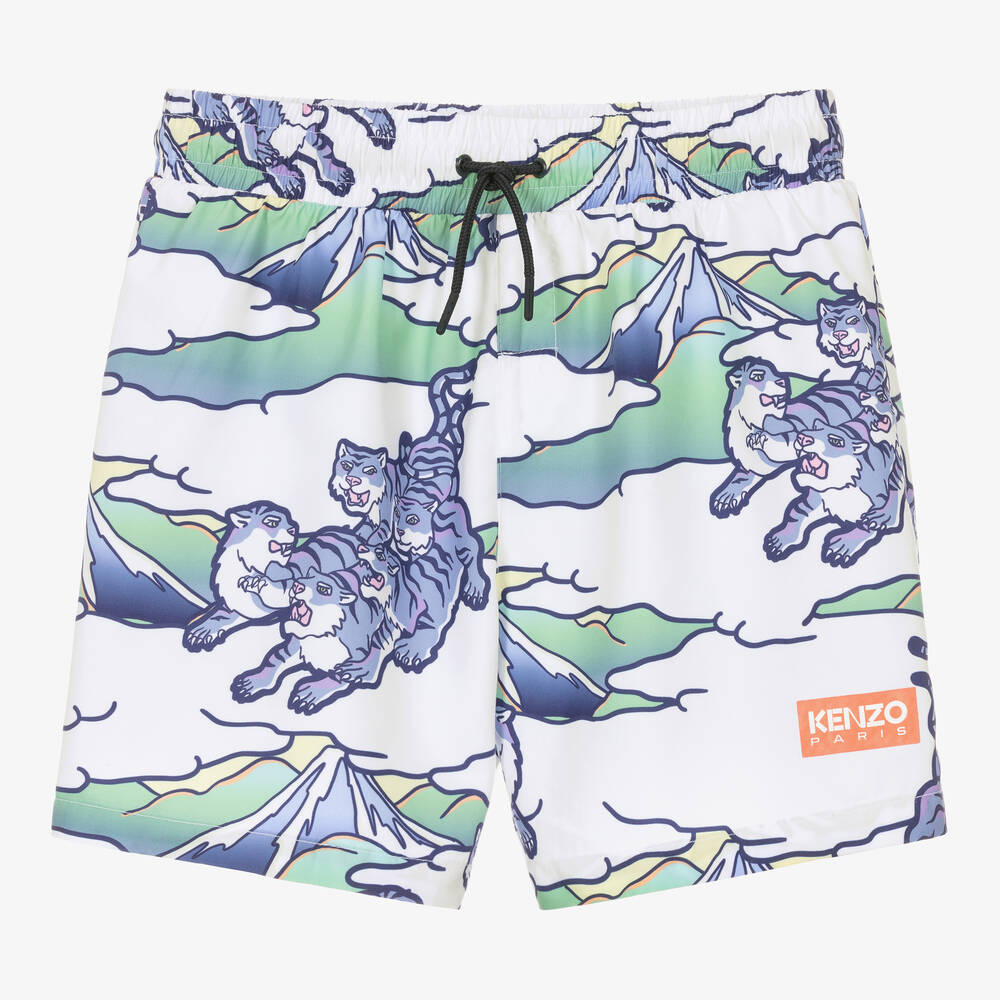 KENZO KIDS - Teen Boys Blue & White Logo Swim Shorts | Childrensalon
