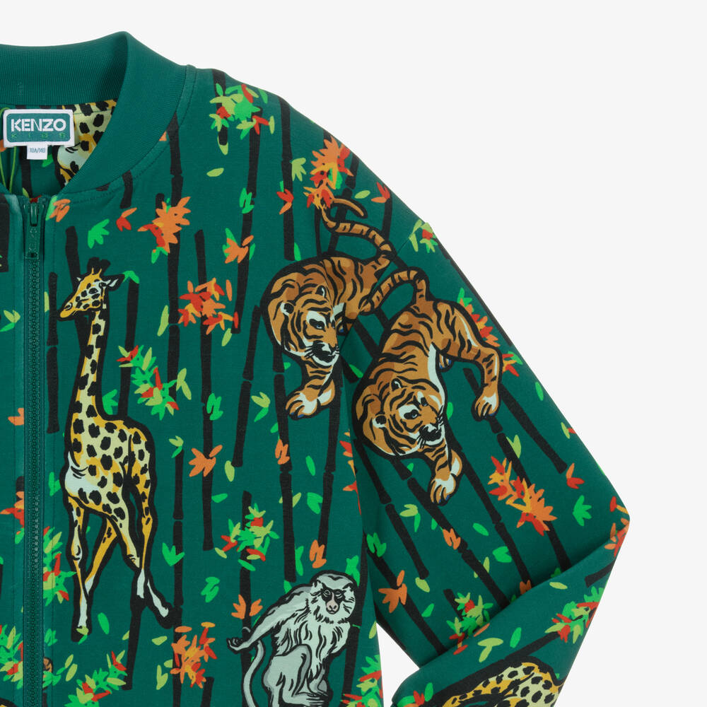 KENZO KIDS-توب بسحّاب تينز ولادي قطن جيرسي لون أخضر داكن | Childrensalon Outlet