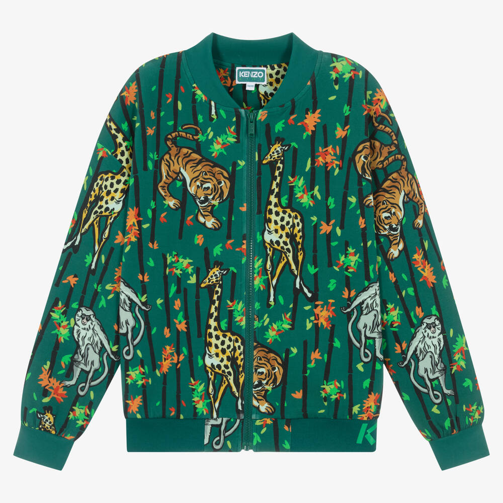 KENZO KIDS - Teen Boys Green Bamboo Print Zip-Up Top | Childrensalon