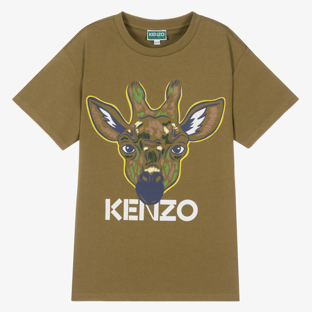 KENZO KIDS - Teen Boys Green Cotton Giraffe Logo T-Shirt | Childrensalon