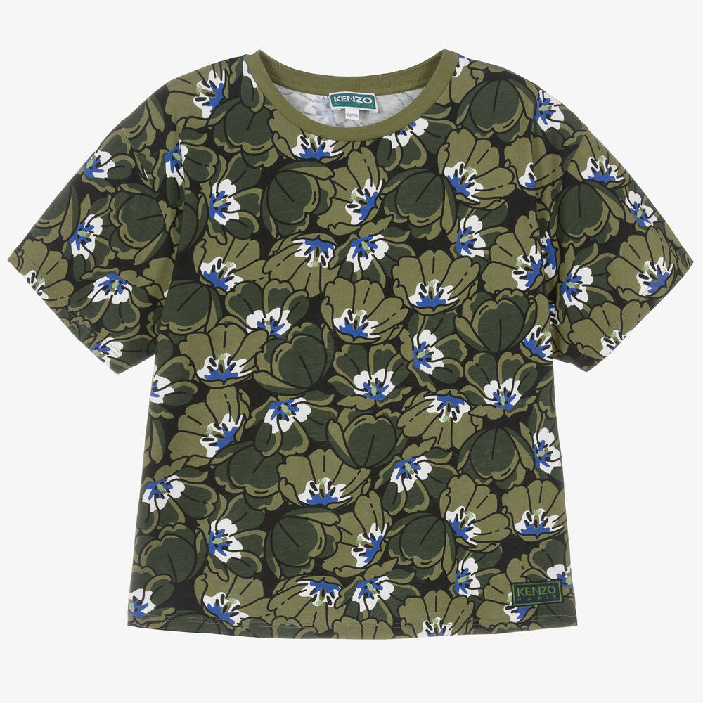 KENZO KIDS - Teen Boys Green Cotton Jersey T-Shirt | Childrensalon