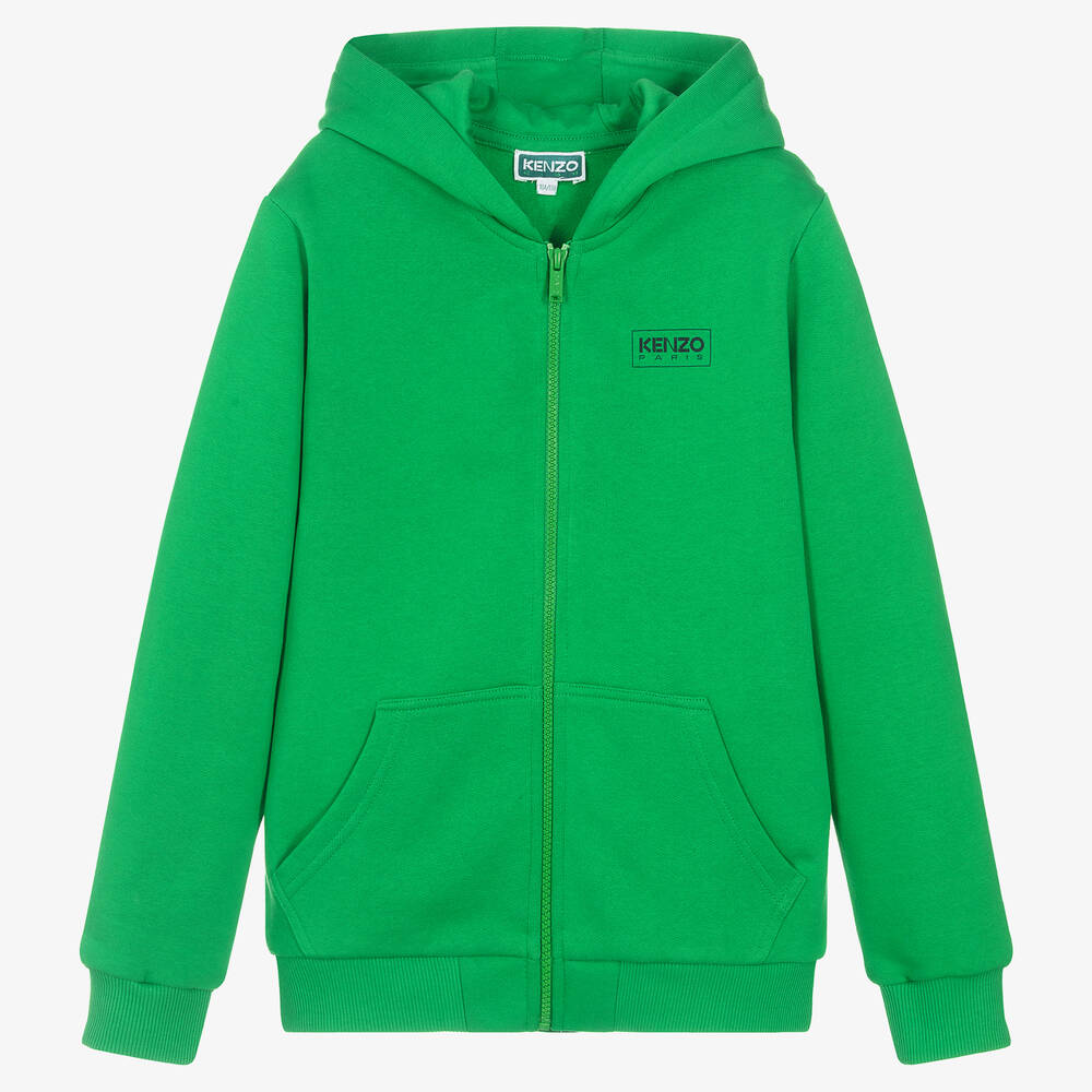 KENZO KIDS - Teen Boys Green Cotton Zip-Up Hoodie | Childrensalon