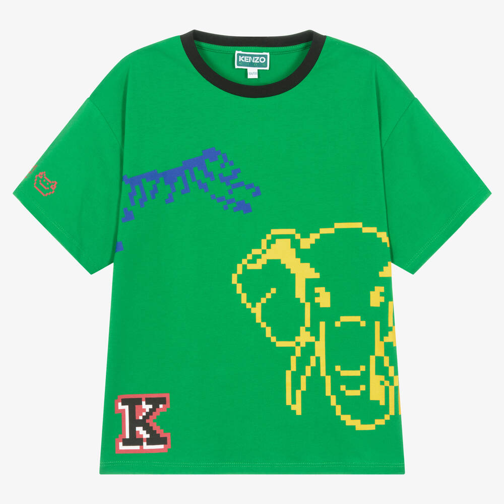 KENZO KIDS - تيشيرت تينز ولادي قطن جيرسي عضوي لون أخضر | Childrensalon