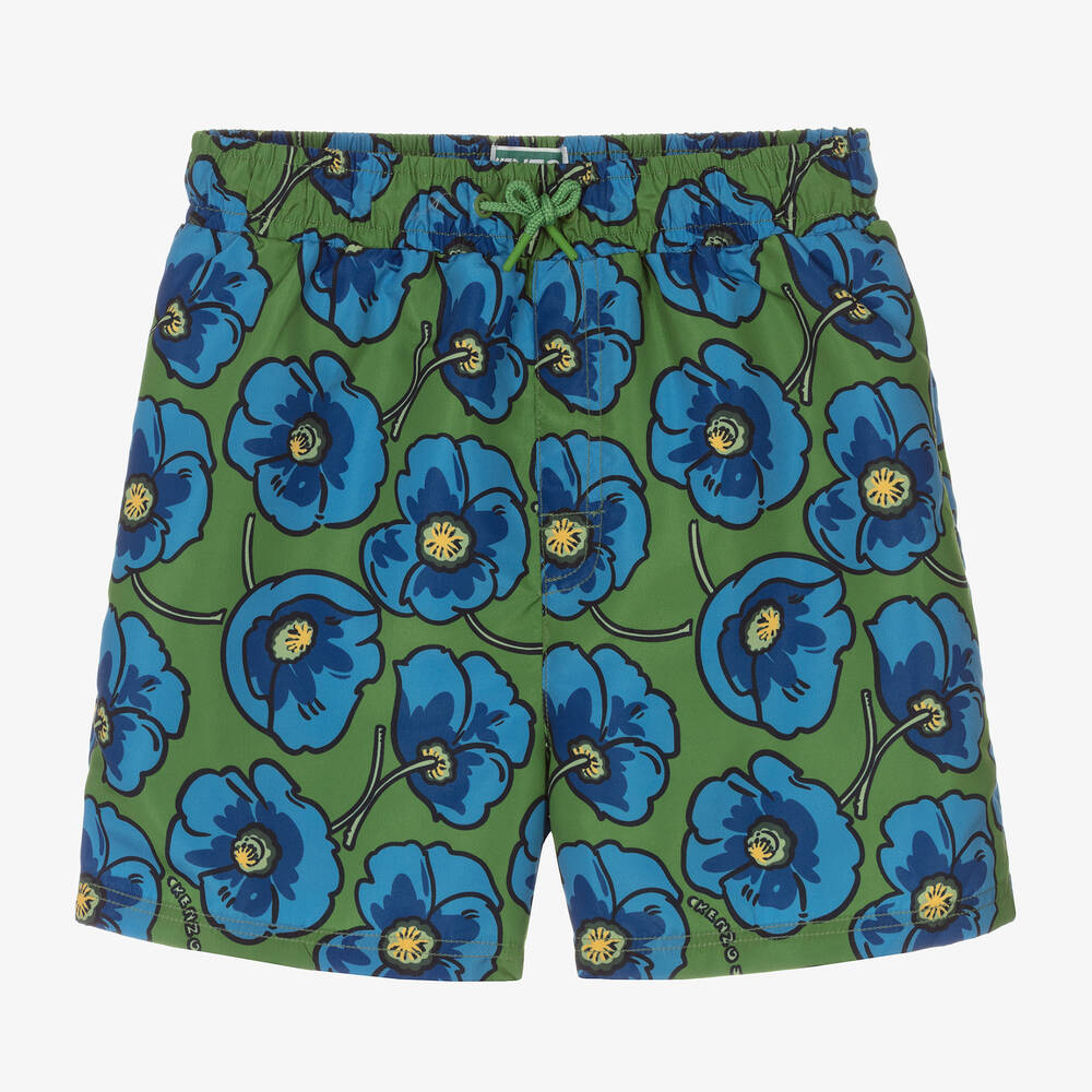 KENZO KIDS - Teen Boys Green Poppy Logo Swim Shorts | Childrensalon