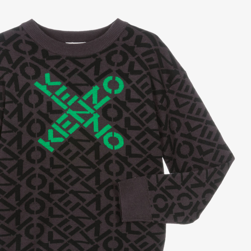 KENZO KIDS-كنزة تينز ولادي مزيج قطن وصوف لون رمادي | Childrensalon Outlet