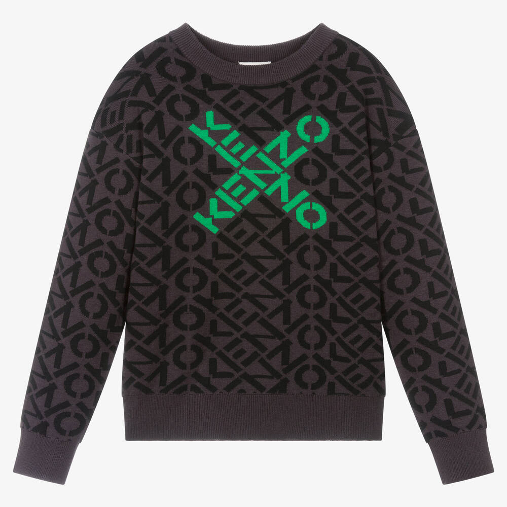 KENZO KIDS - Teen Boys Grey Logo Sweater  | Childrensalon