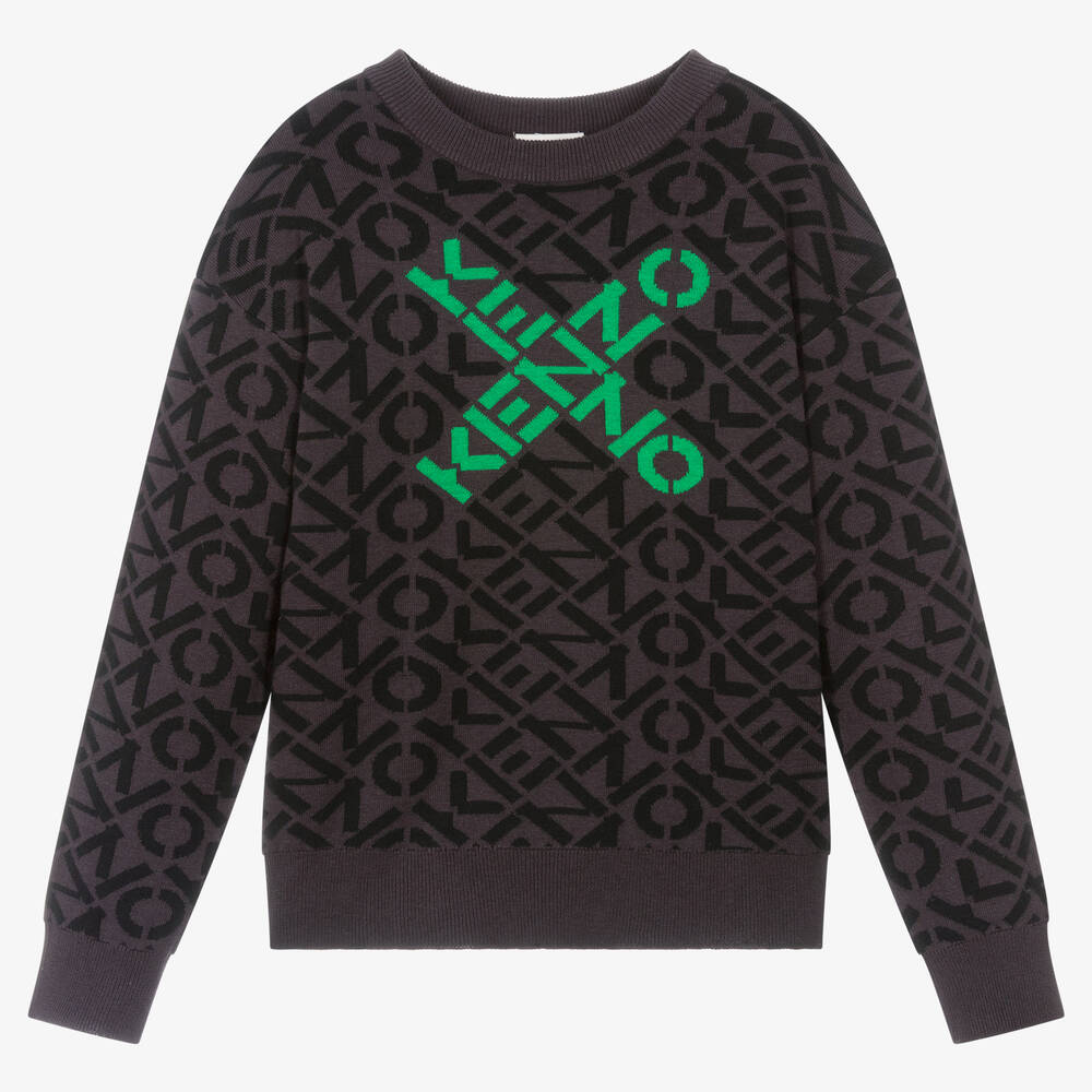 KENZO KIDS-Teen Boys Grey Logo Sweater  | Childrensalon Outlet