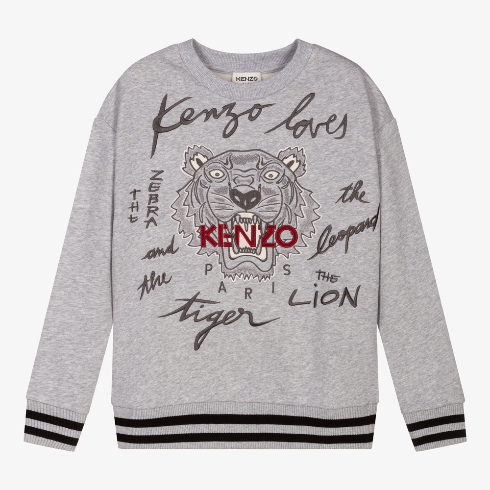 KENZO KIDS - Teen Boys Grey Logo Sweatshirt | Childrensalon