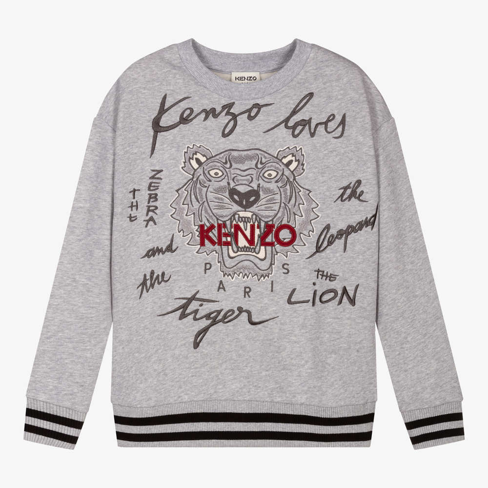 KENZO KIDS - سويتشيرت تينز ولادي قطن لون رمادي | Childrensalon