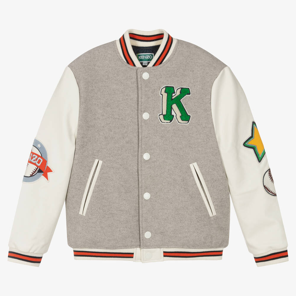 KENZO KIDS - Teen Boys Grey Varsity Tiger Baseball Jacket | Childrensalon
