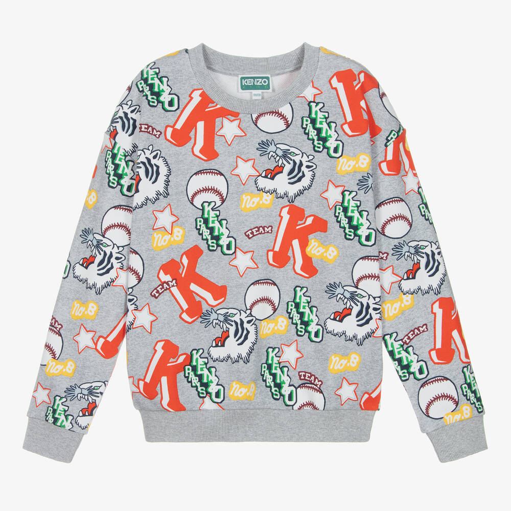 KENZO KIDS - Teen Boys Grey Varsity Tiger Sweatshirt | Childrensalon