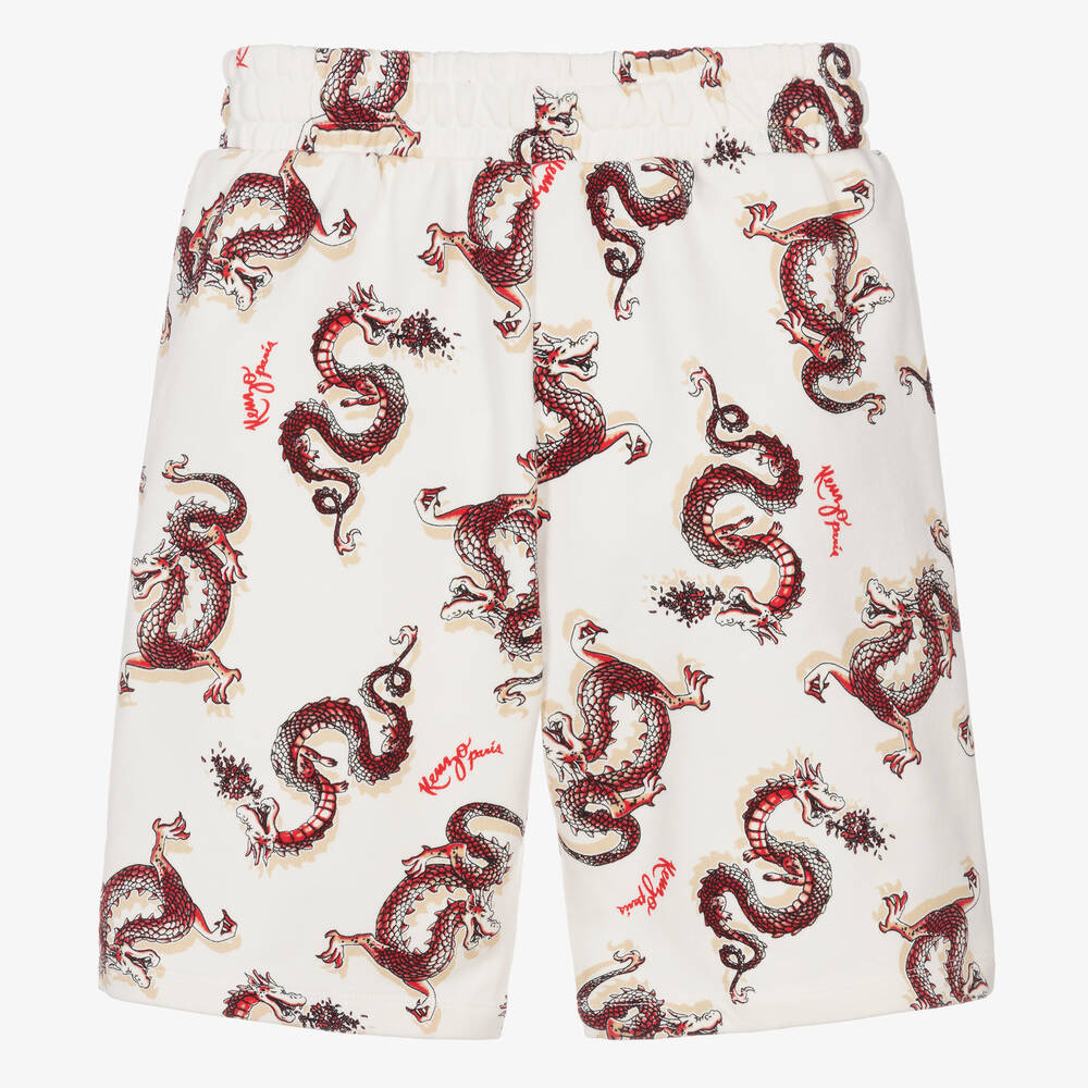 KENZO KIDS-Teen Boys Ivory Cotton Dragon Shorts | Childrensalon Outlet