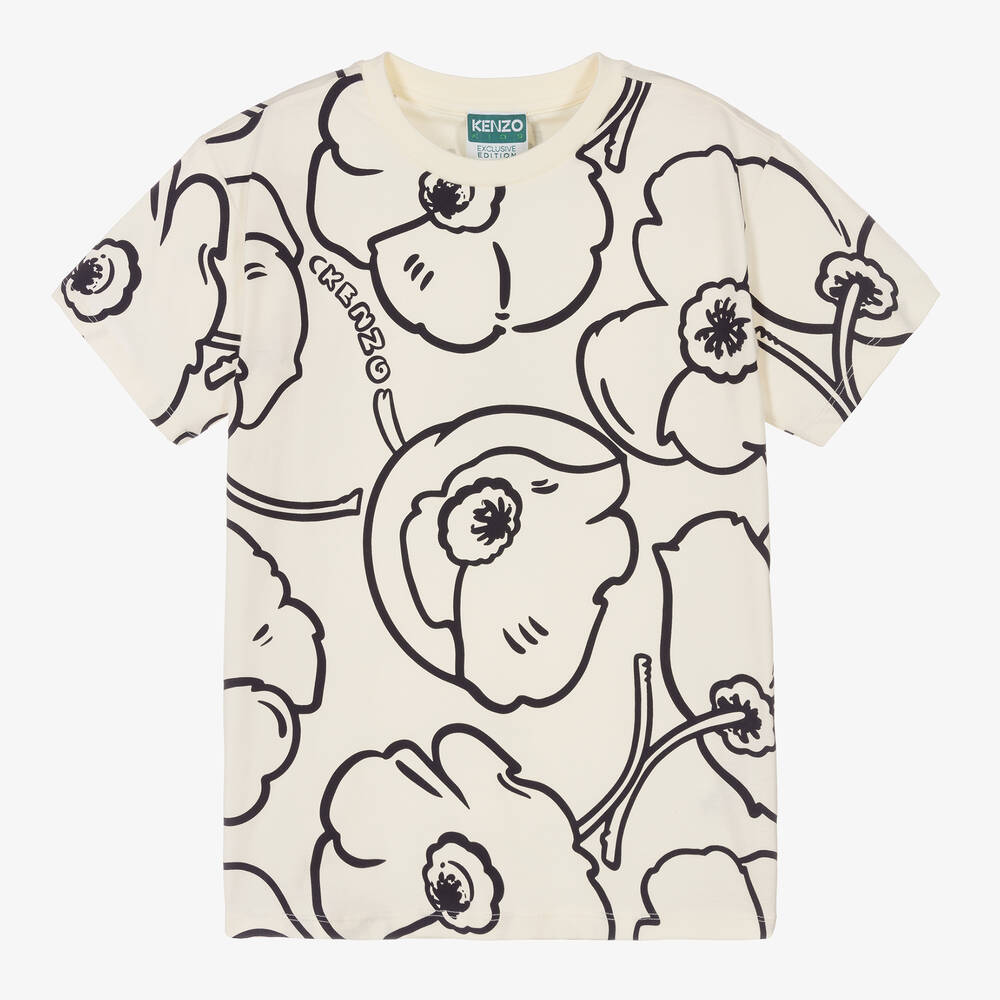KENZO KIDS - Teen Boys Ivory Cotton Poppy Logo T-Shirt | Childrensalon