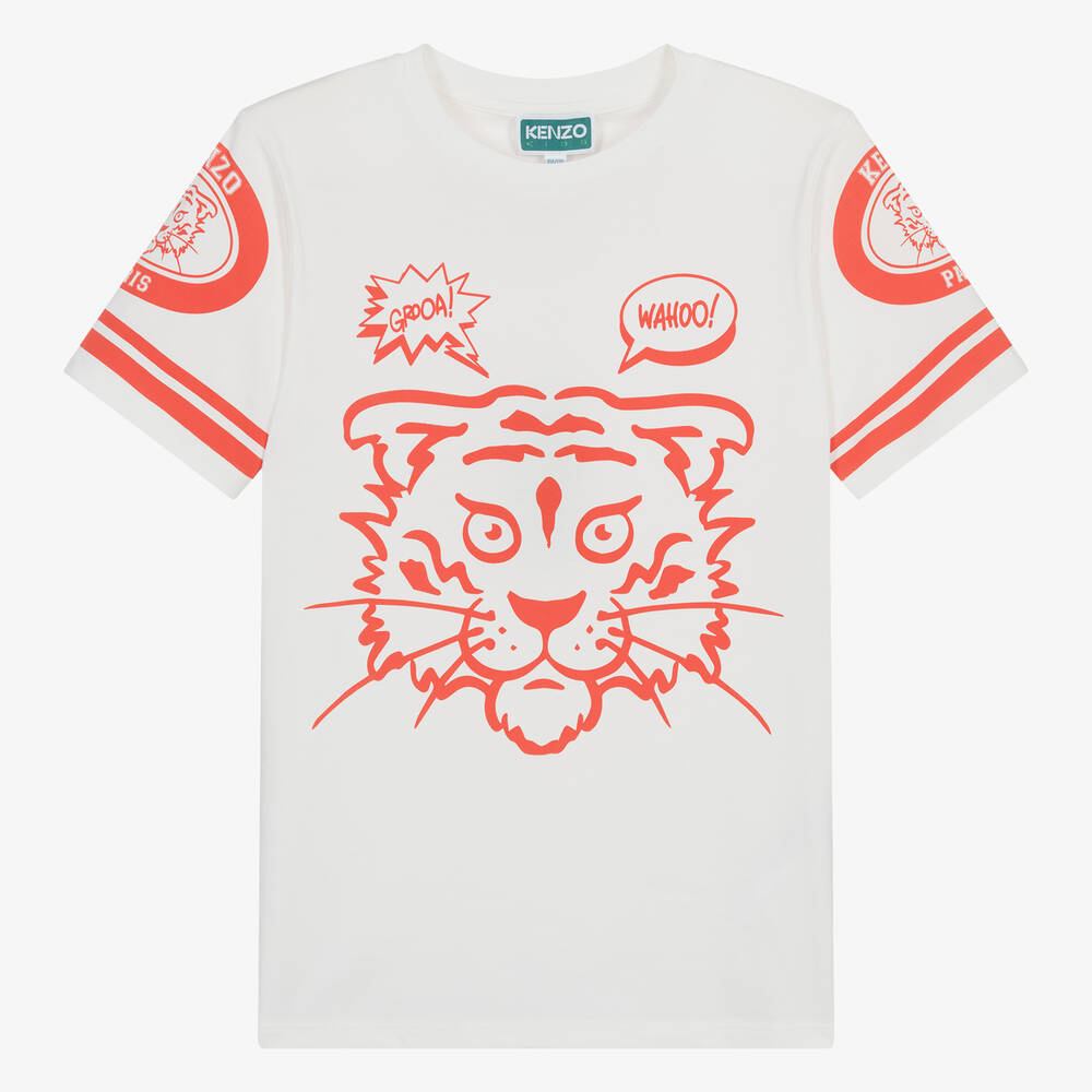 Teen Boys Ivory Cotton Tiger T Shirt