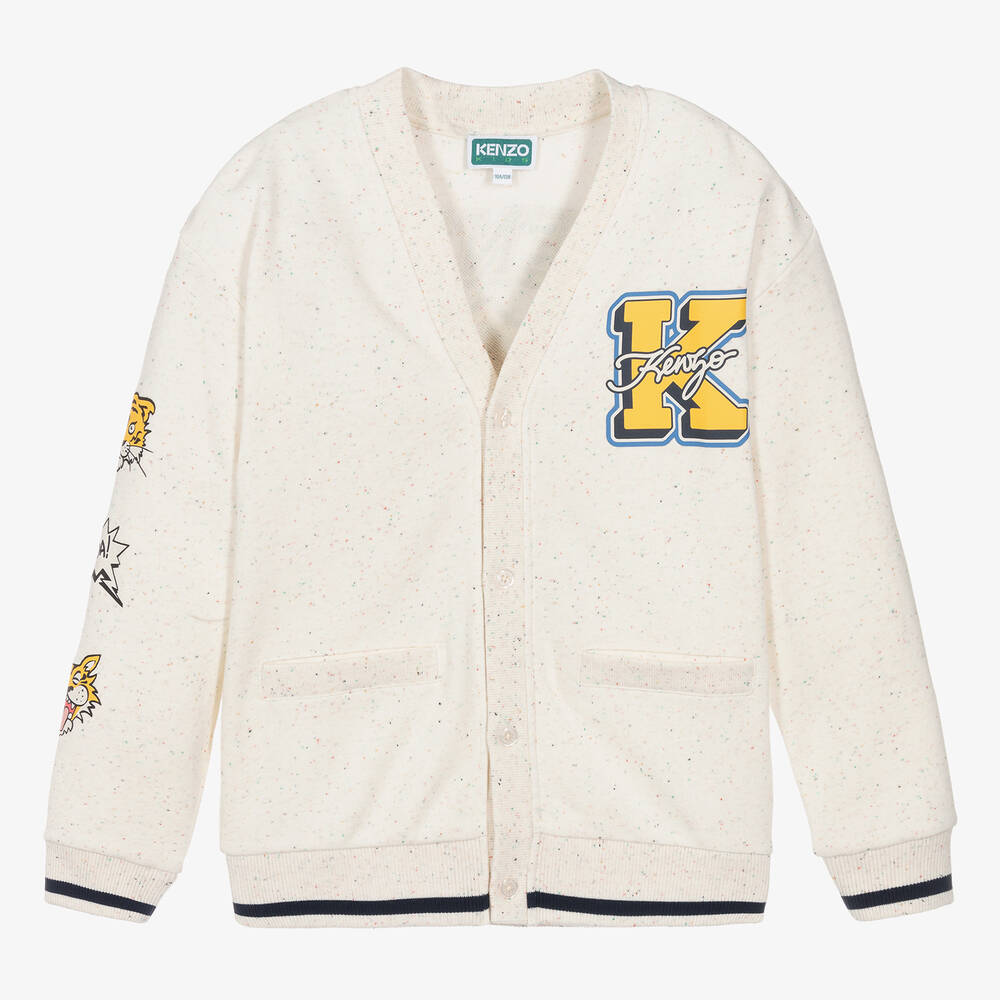 KENZO KIDS-Teen Boys Ivory Cotton Tiger Varsity Cardigan | Childrensalon Outlet