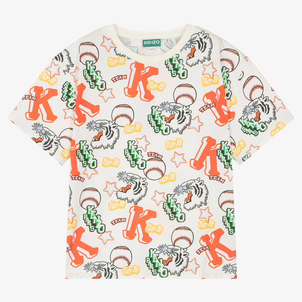 KENZO KIDS - Кремовая хлопковая футболка с тиграми | Childrensalon