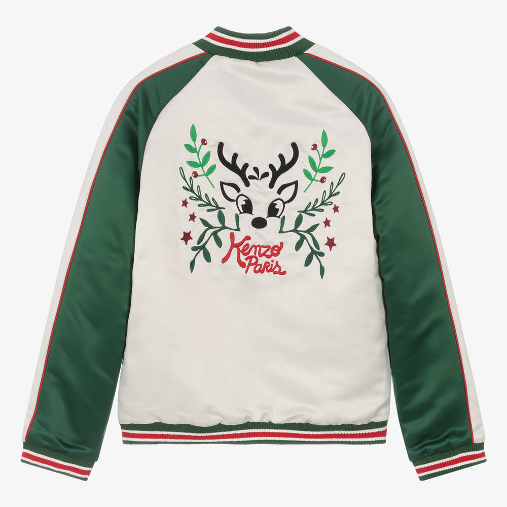 KENZO KIDS Teen Boys Ivory Festive Satin Bomber Jacket