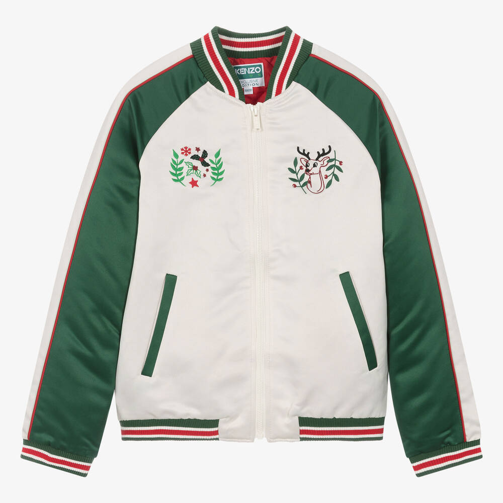 KENZO KIDS - Teen Boys Ivory Festive Satin Bomber Jacket | Childrensalon