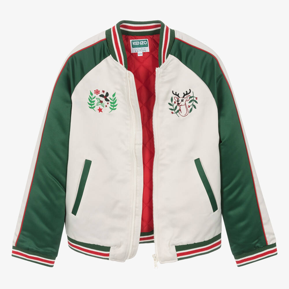 KENZO KIDS-Teen Boys Ivory Festive Satin Bomber Jacket | Childrensalon Outlet