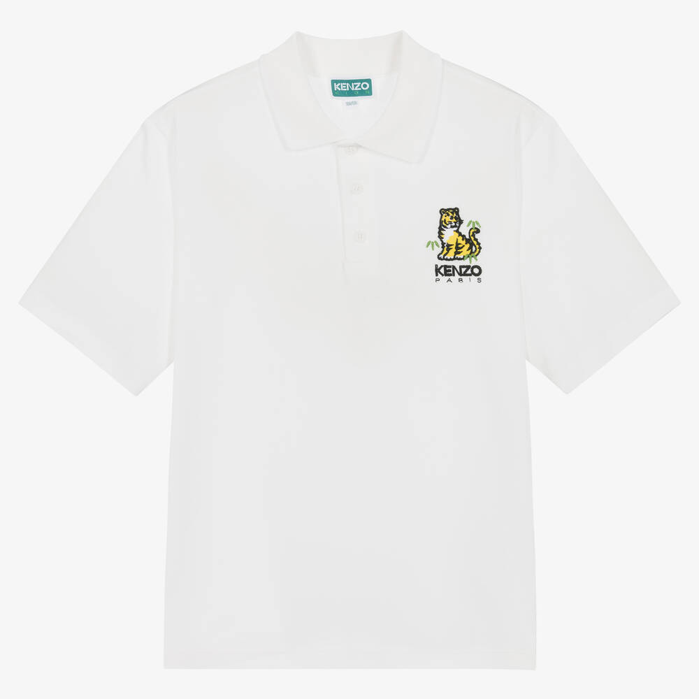KENZO KIDS - Teen Boys Ivory KOTORA Tiger Polo Shirt | Childrensalon