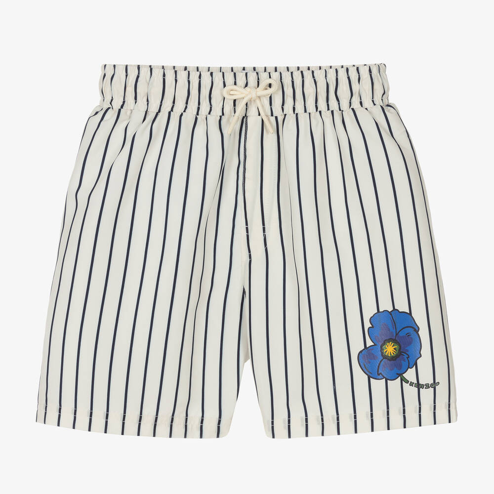 KENZO KIDS - Teen Boys Ivory Stripe Poppy Swim Shorts | Childrensalon