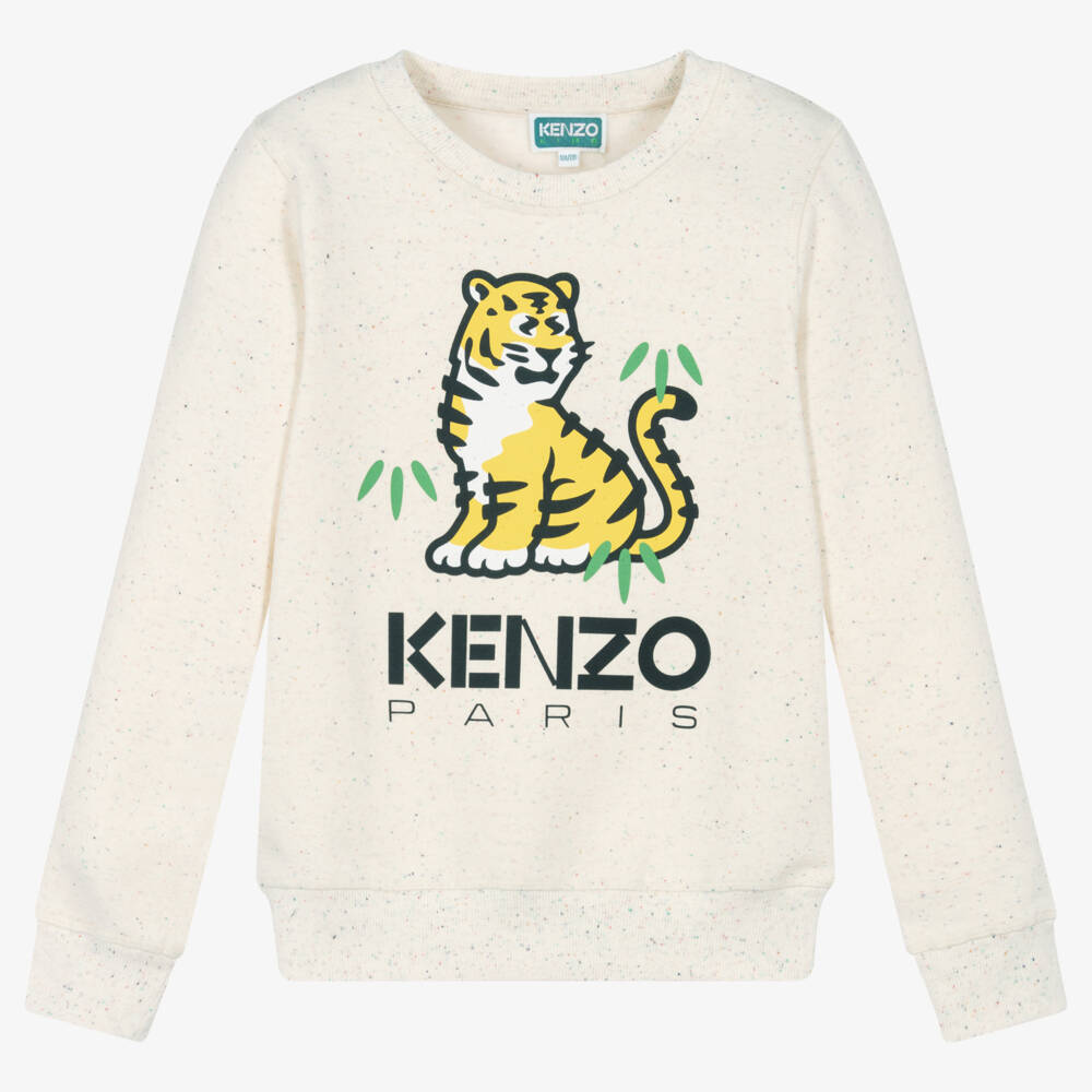 KENZO KIDS-سويتشيرت كوتورا تينز قطن جيرسي لون عاجي | Childrensalon Outlet