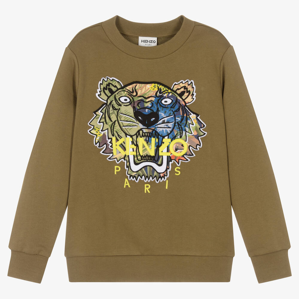 KENZO KIDS - Teen Boys Khaki Green Tiger Sweatshirt | Childrensalon