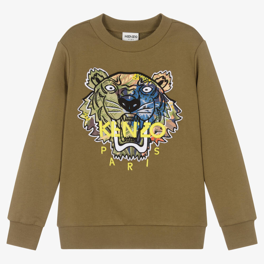 KENZO KIDS - Свитшот цвета хаки с тигром | Childrensalon