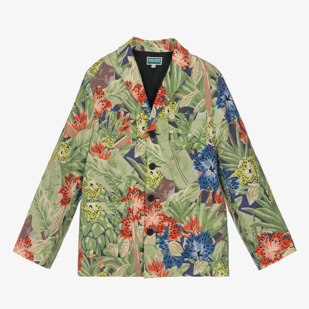 KENZO KIDS - Blazer vert en lin serre ado | Childrensalon