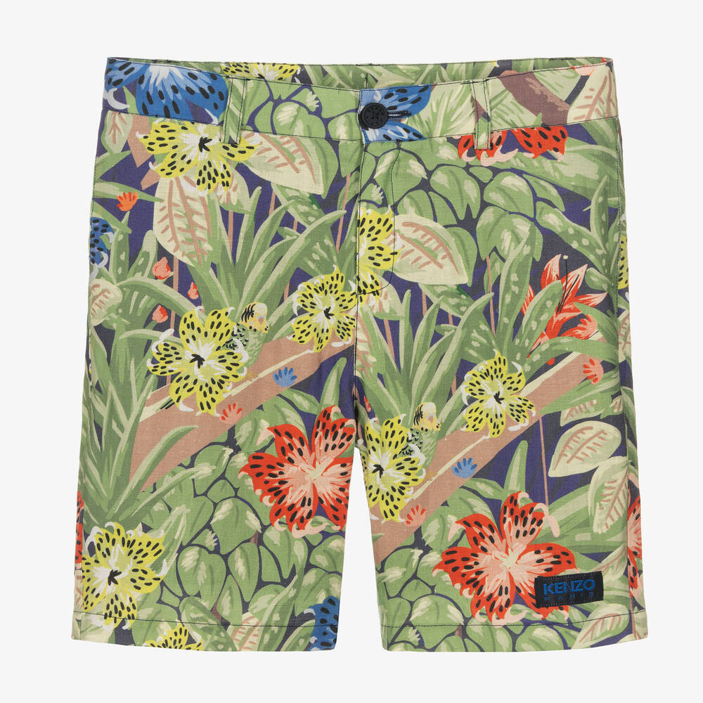 KENZO KIDS - Teen Boys Linen Green House Shorts | Childrensalon