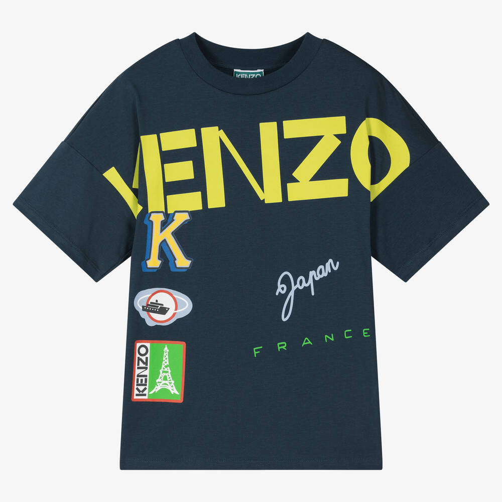 KENZO KIDS - Teen Boys Navy Blue Cotton Logo T-Shirt | Childrensalon