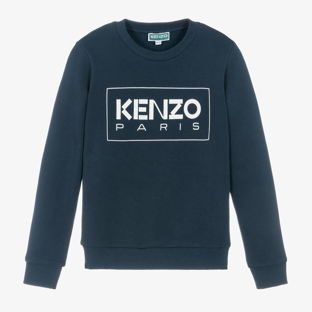 KENZO KIDS - سويتشيرت تينز ولادي قطن جيرسي لون كحلي | Childrensalon