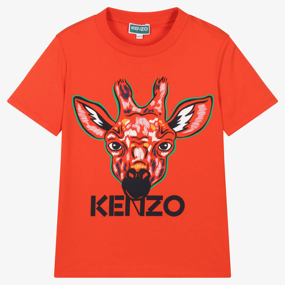 KENZO KIDS - تيشيرت تينز ولادي قطن لون برتقالي | Childrensalon