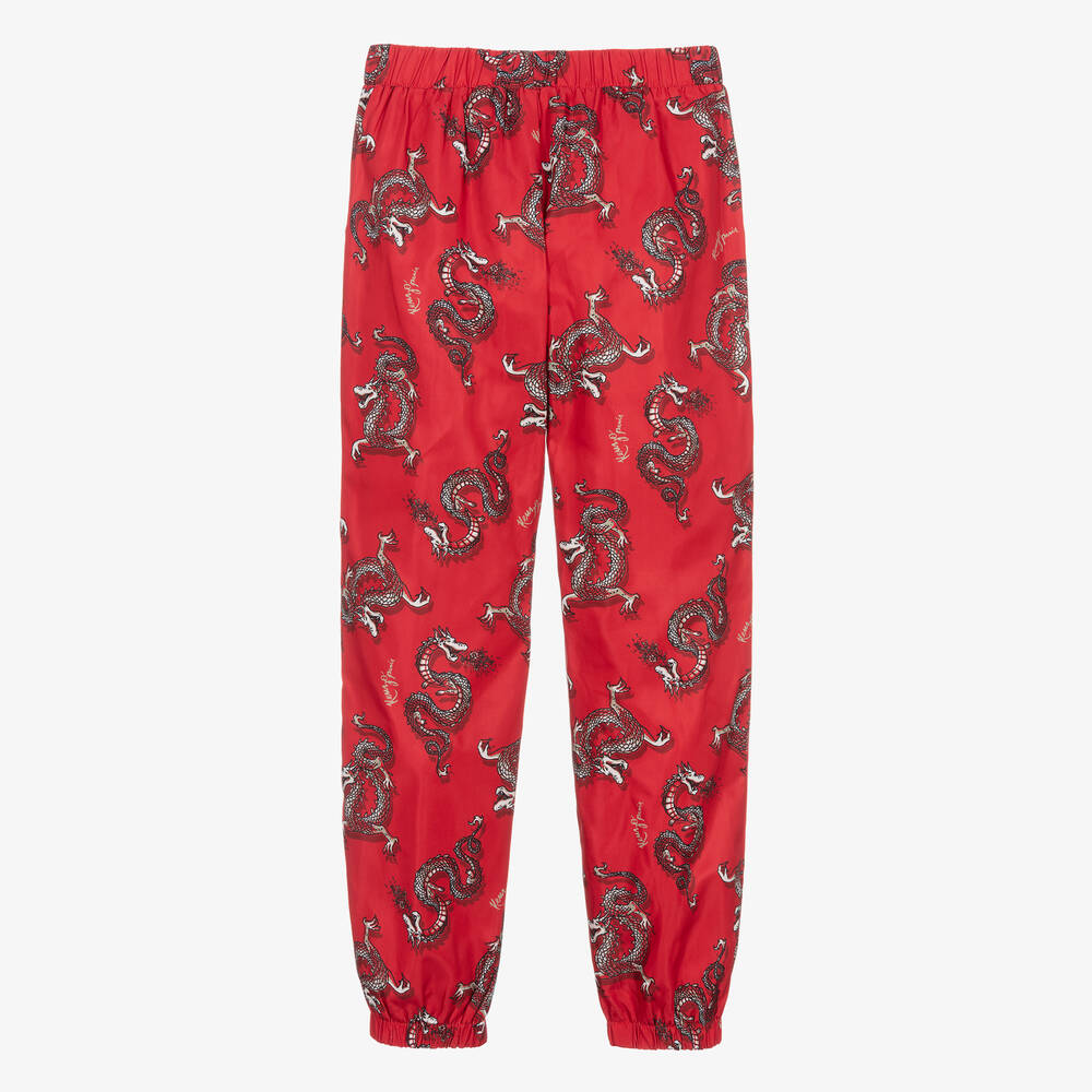 KENZO KIDS-Teen Boys Red Dragon Satin Trousers | Childrensalon Outlet