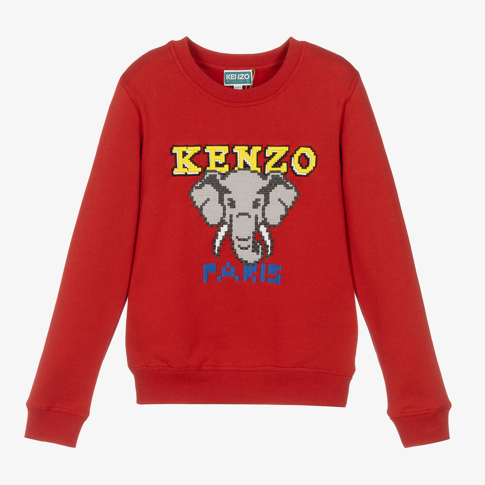 KENZO KIDS - سويتشيرت بطبعة الفيل قطن جيرسي لون أحمر | Childrensalon
