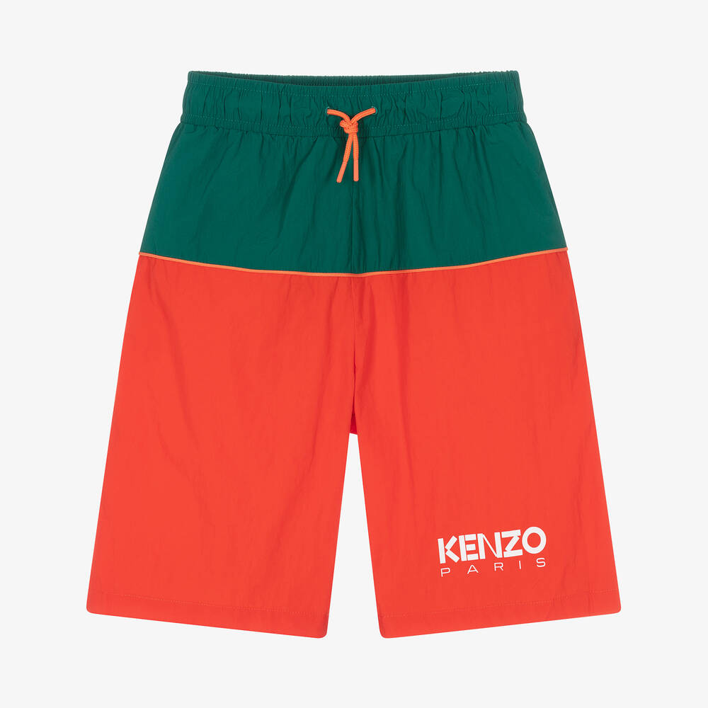 KENZO KIDS - Teen Boys Red & Green Logo Shorts | Childrensalon