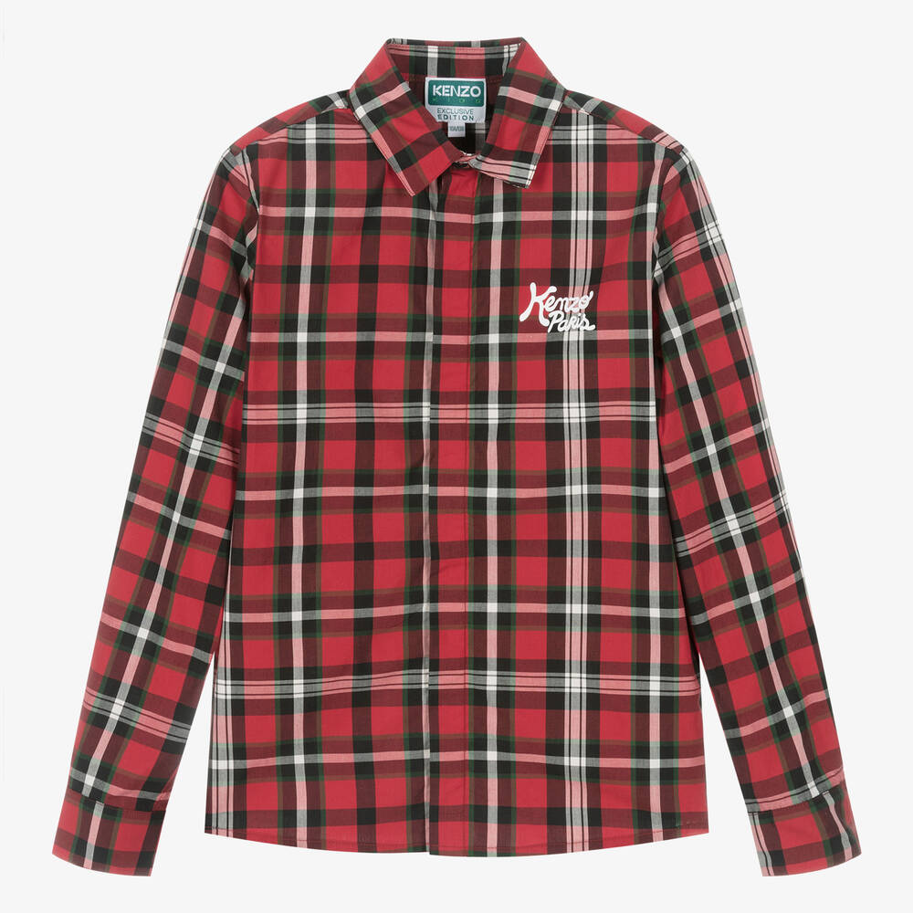 KENZO KIDS - Teen Boys Red Tartan Cotton Shirt | Childrensalon