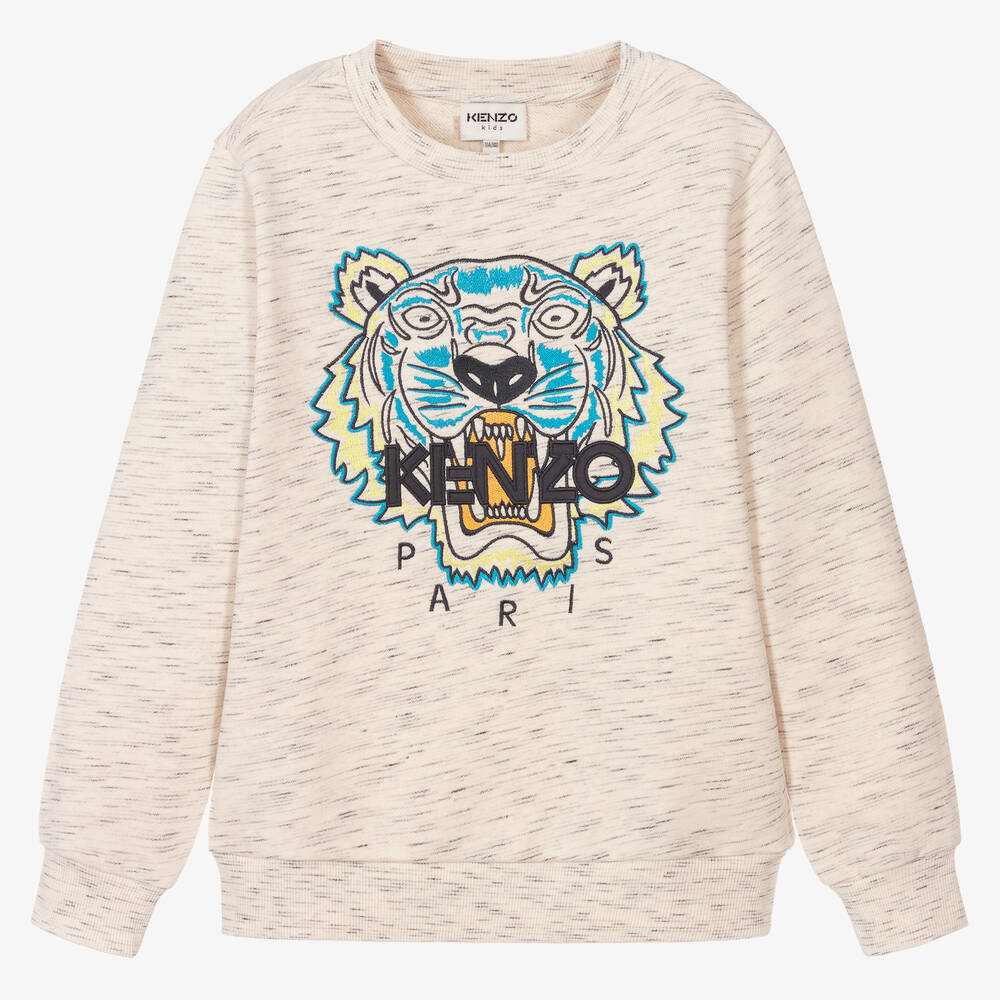 KENZO KIDS - سويتشيرت تينز ولادي قطن جيرسي لون عاجي | Childrensalon